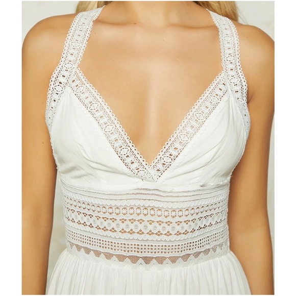 Boho White Lace Wide Leg Jumper Jumpsuit - Picture 3 of 5